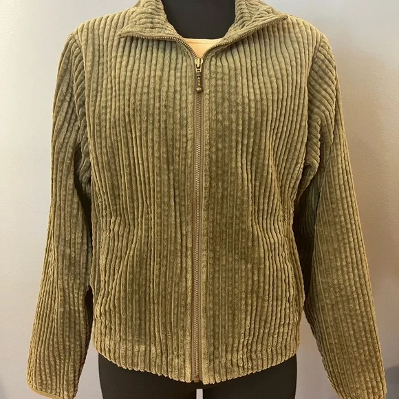 Woolrich Women’s 100% Cotton Olive Green Corduroy Ribbed Zip Up Jacket w/Pockets - Picture 4 of 12